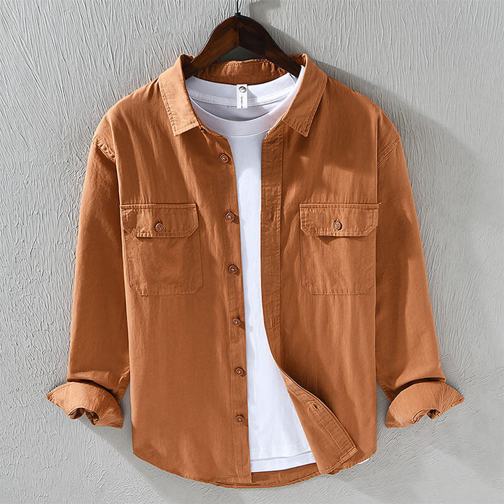 Lachlan | Cosy Long Sleeve Button-Down Linen Shirt with Chest Pockets