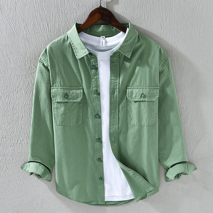 Lachlan | Cosy Long Sleeve Button-Down Linen Shirt with Chest Pockets