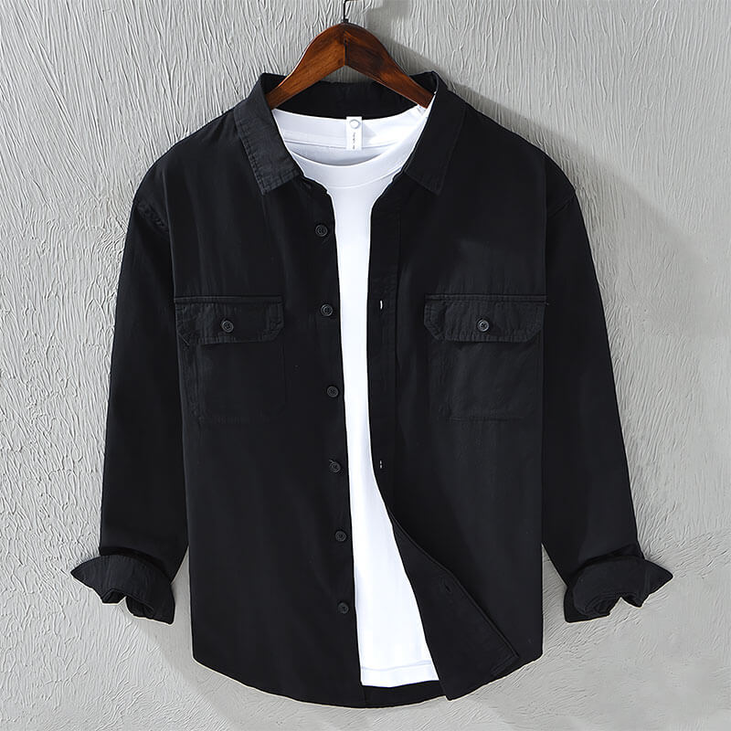 Lachlan | Cosy Long Sleeve Button-Down Linen Shirt with Chest Pockets