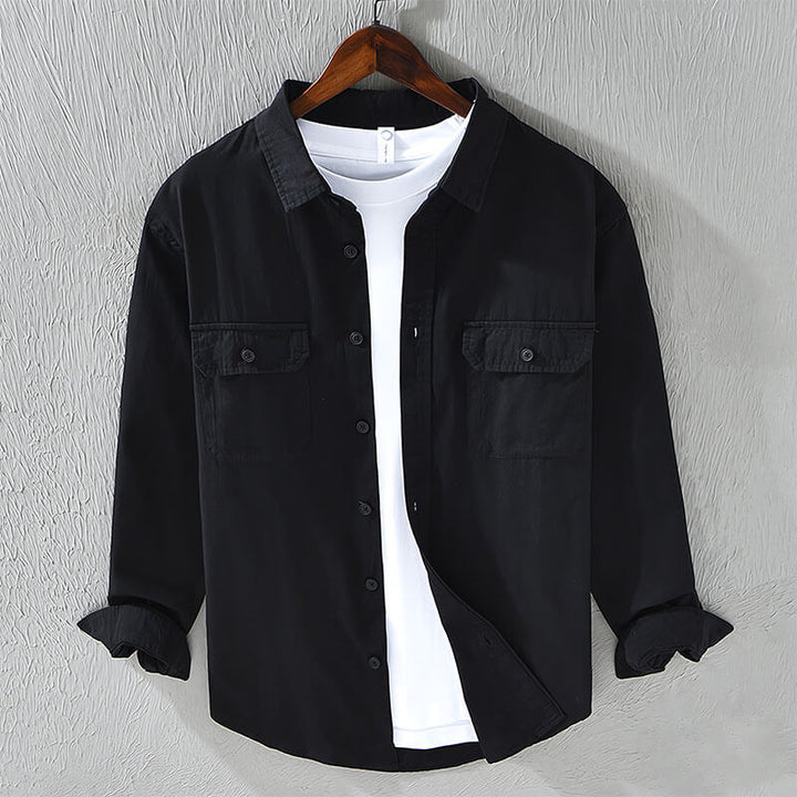 Lachlan | Cosy Long Sleeve Button-Down Linen Shirt with Chest Pockets