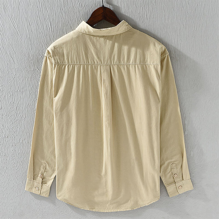 Lachlan | Cosy Long Sleeve Button-Down Linen Shirt with Chest Pockets