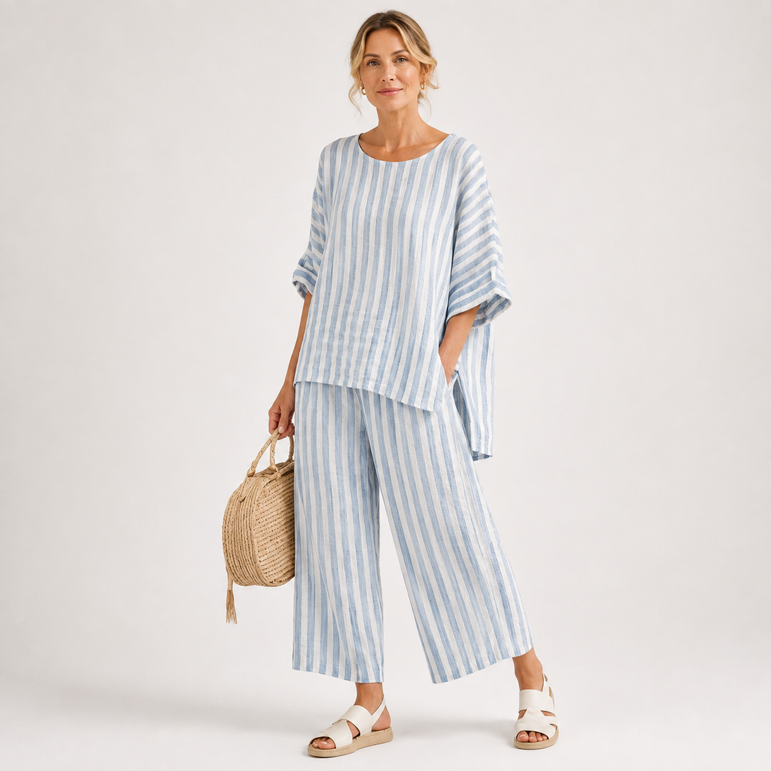 Lainey | Classic Striped Wide Leg Linen Pants Set
