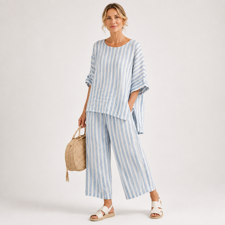 Lainey | Classic Striped Wide Leg Linen Pants Set