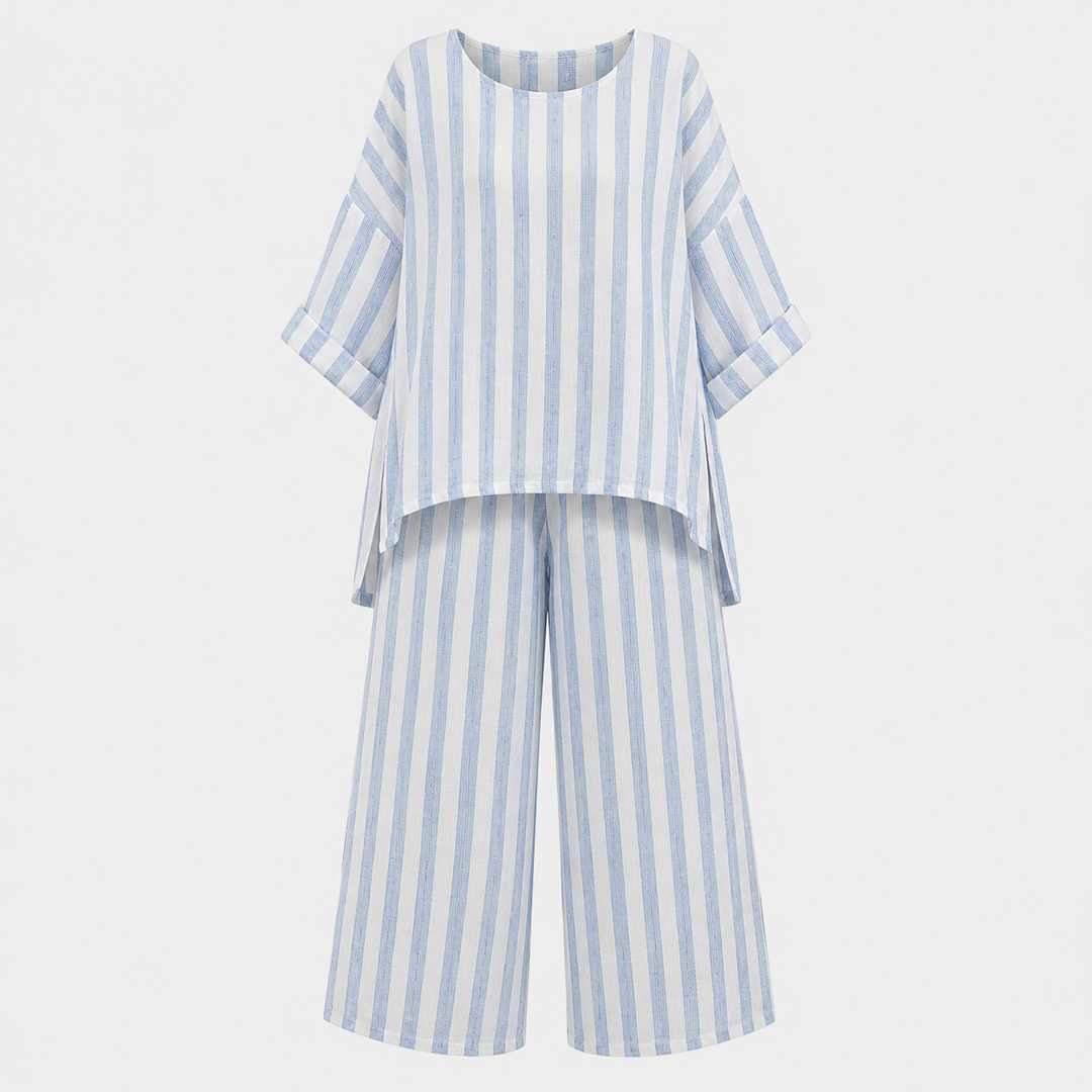 Lainey | Classic Striped Wide Leg Linen Pants Set