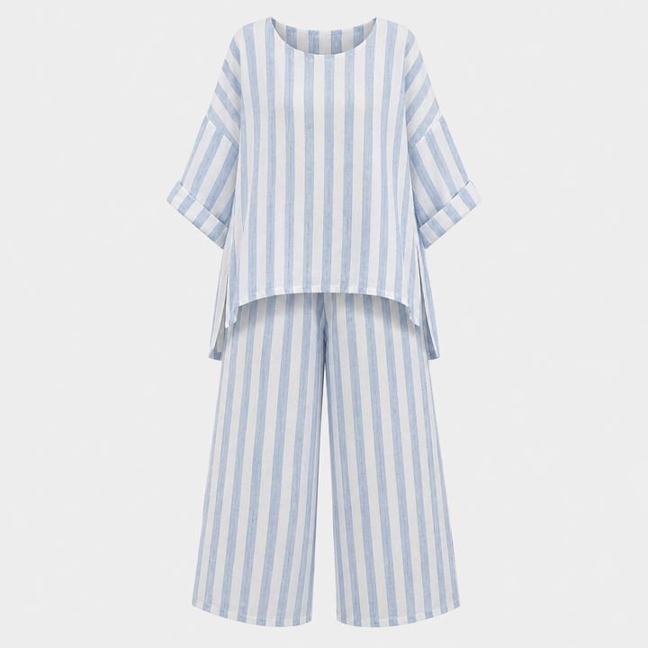 Lainey | Classic Striped Wide Leg Linen Pants Set