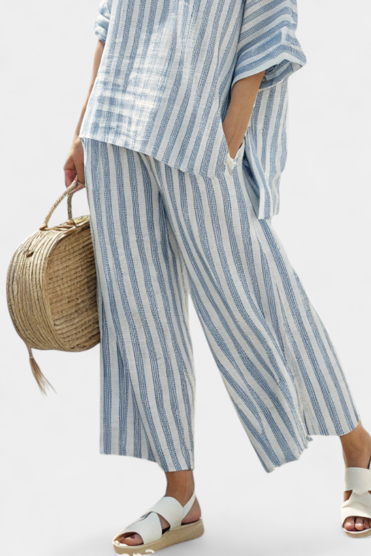 Lainey | Classic Striped Wide Leg Linen Pants Set