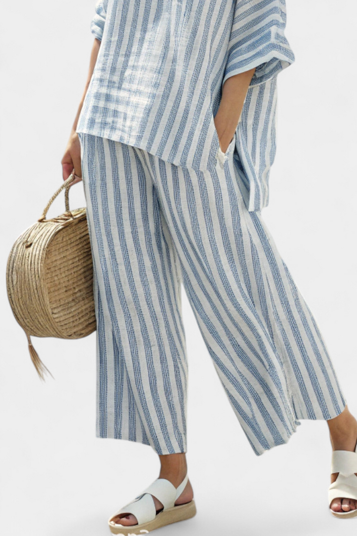 Lainey | Classic Striped Wide Leg Linen Pants Set