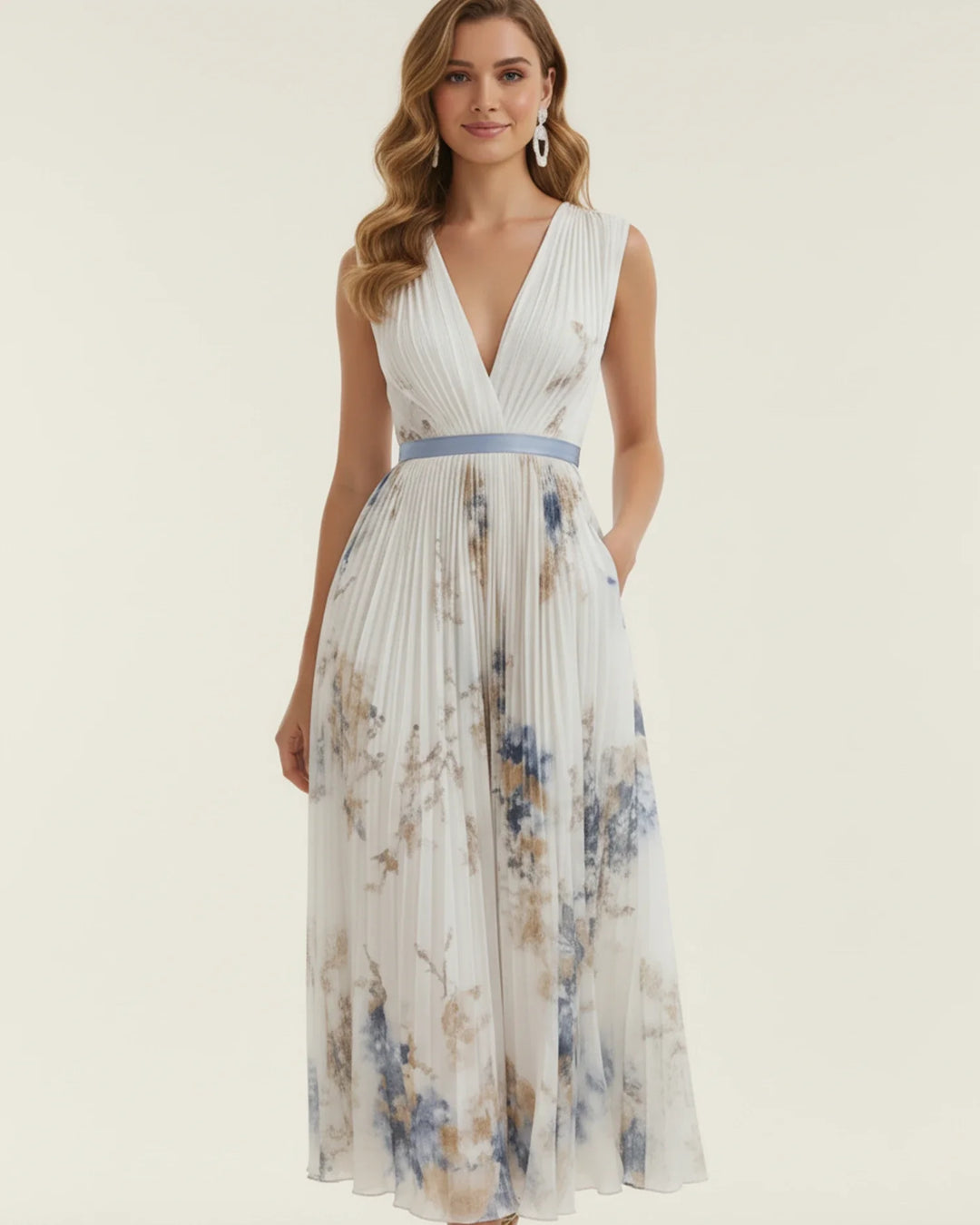 Lainey | Effortless Floral Pleated Midi Races Dress