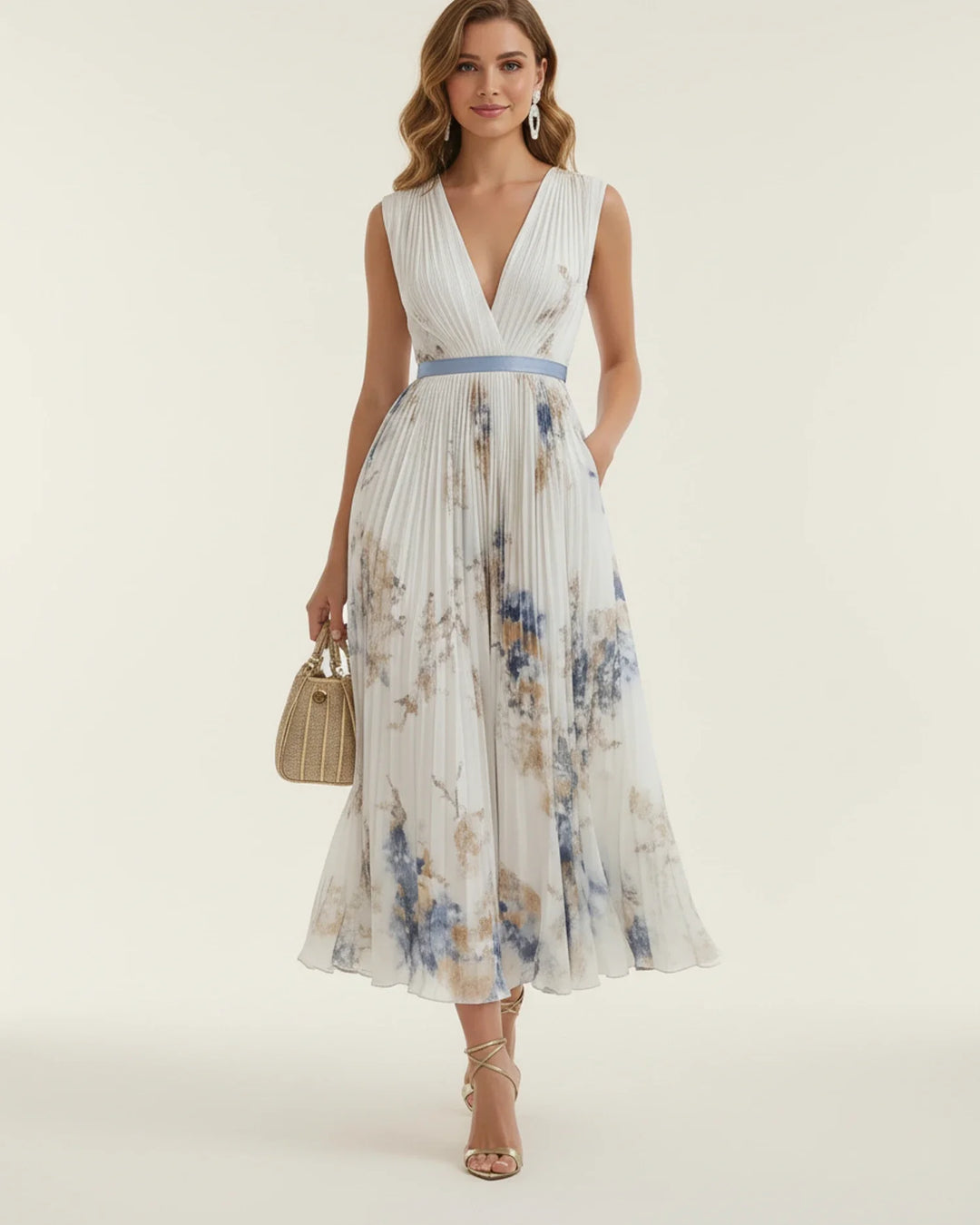 Lainey | Effortless Floral Pleated Midi Races Dress