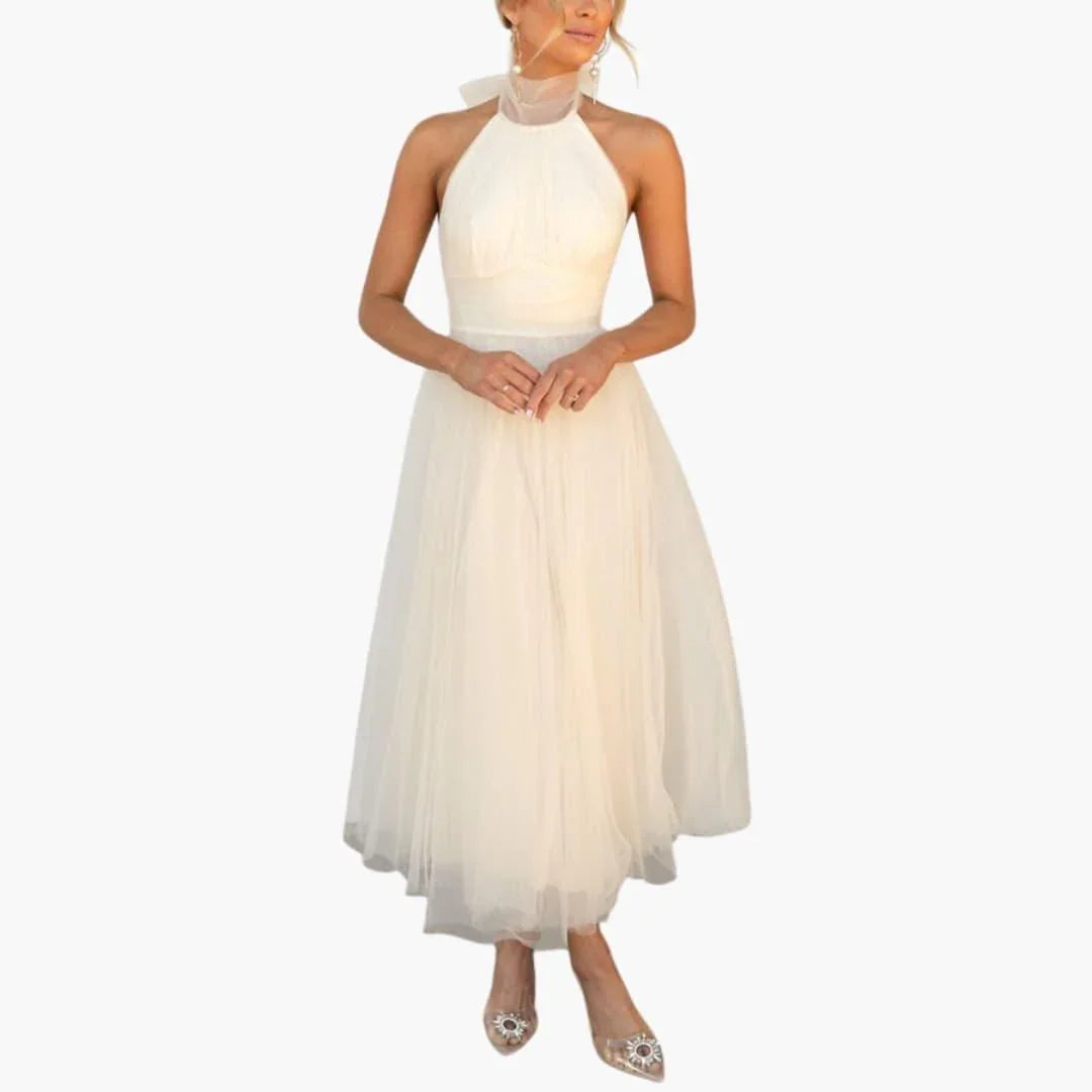 Lainey | Graceful Halter Neck Tulle Midi Races Dresses