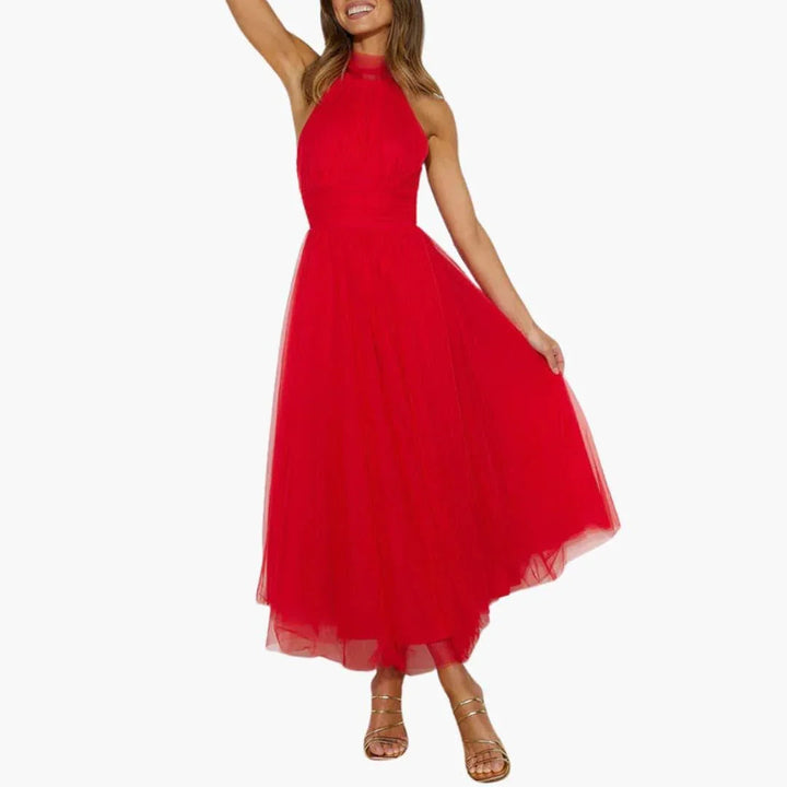 Lainey | Graceful Halter Neck Tulle Midi Races Dresses