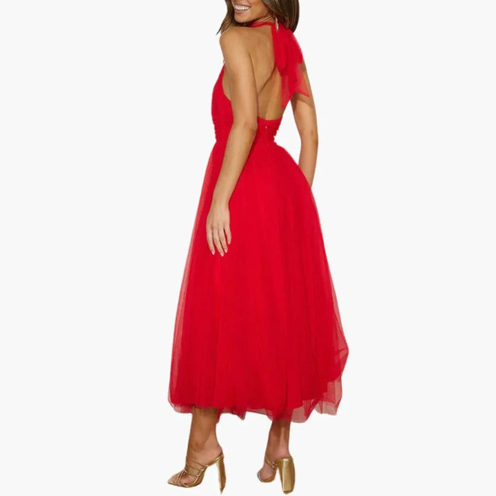 Lainey | Graceful Halter Neck Tulle Midi Races Dresses