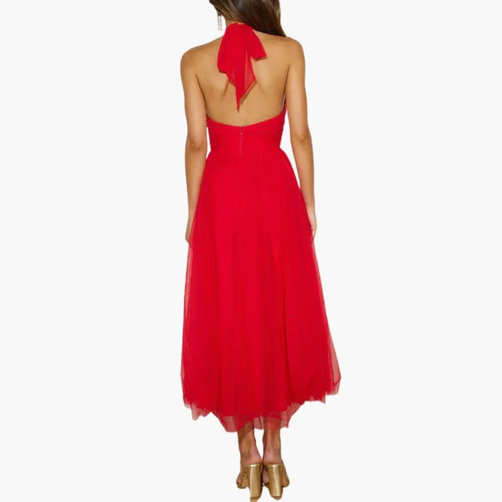 Lainey | Graceful Halter Neck Tulle Midi Races Dresses
