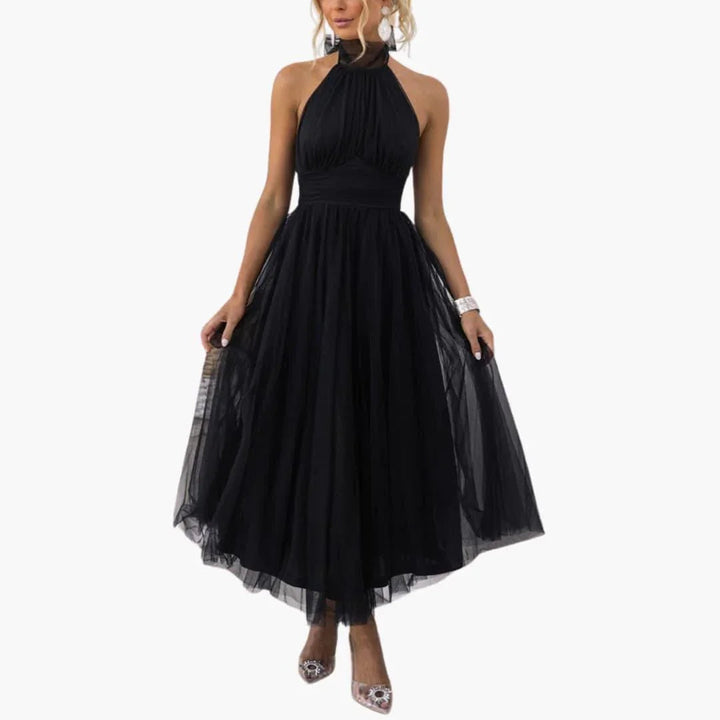 Lainey | Graceful Halter Neck Tulle Midi Races Dresses