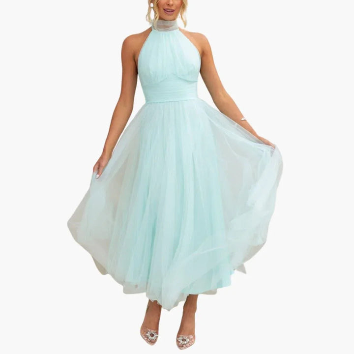 Lainey | Graceful Halter Neck Tulle Midi Races Dresses