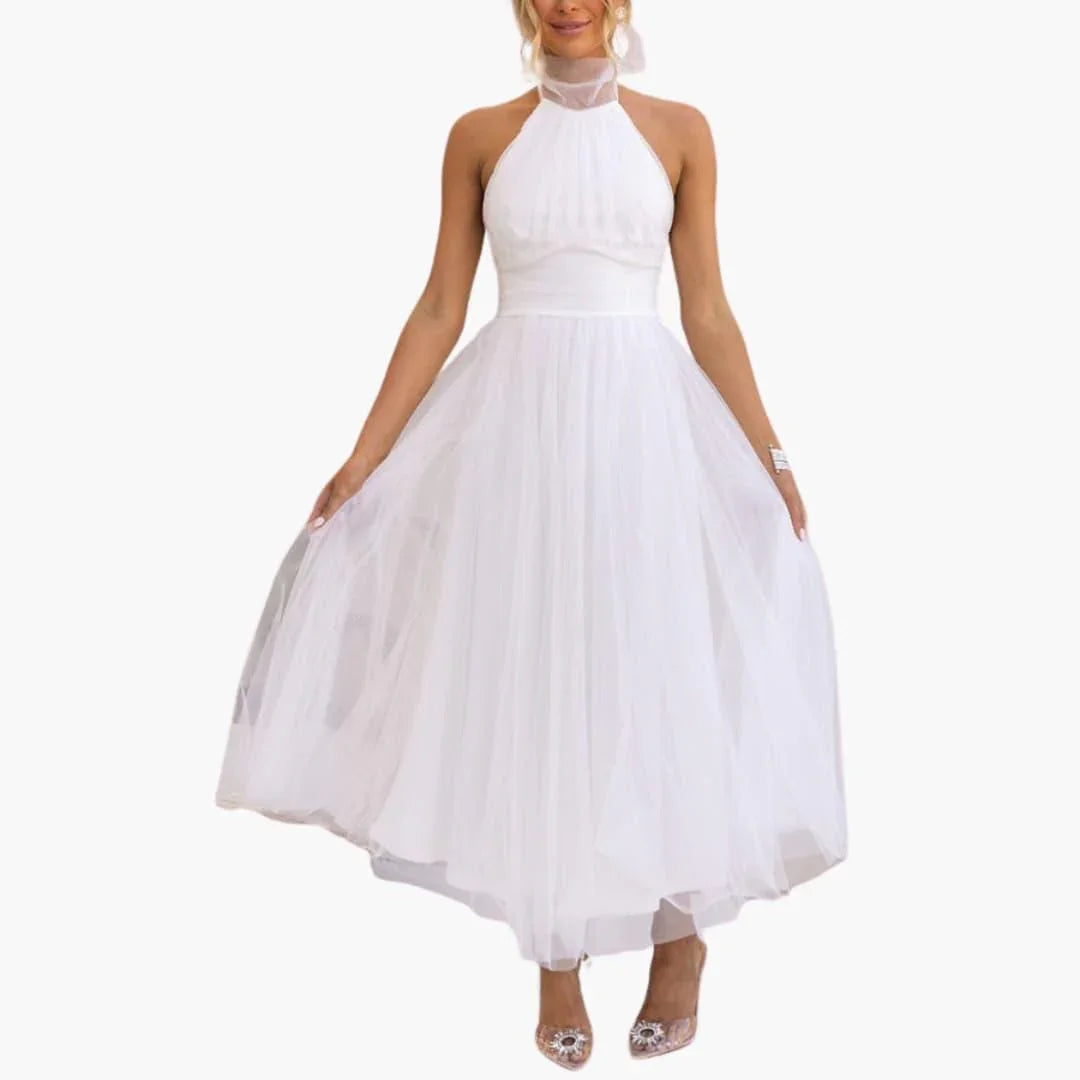 Lainey | Graceful Halter Neck Tulle Midi Races Dresses