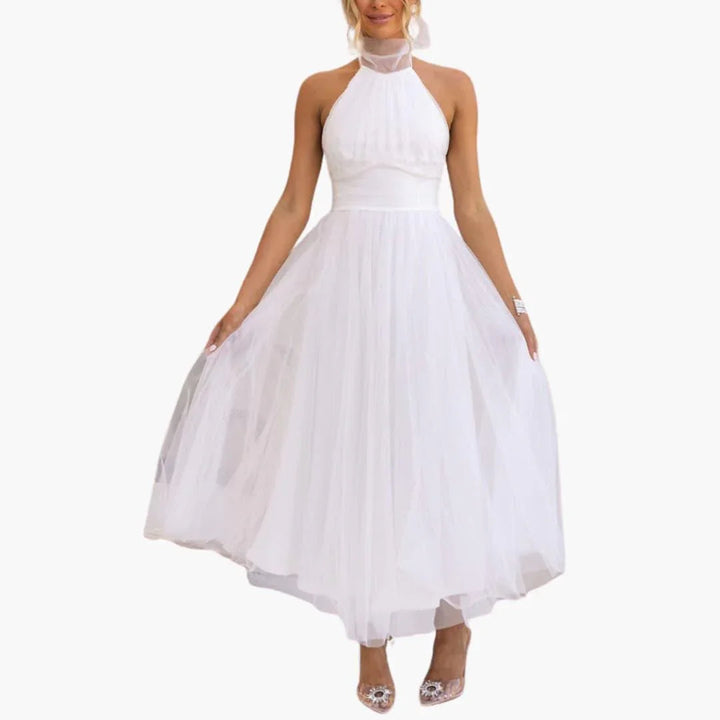 Lainey | Graceful Halter Neck Tulle Midi Races Dresses