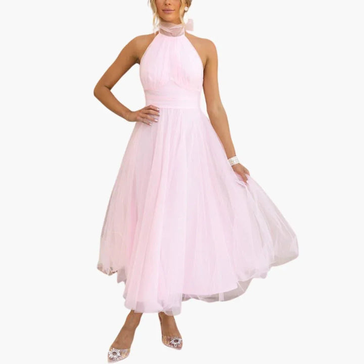 Lainey | Graceful Halter Neck Tulle Midi Races Dresses