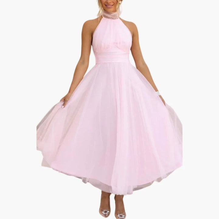Lainey | Graceful Halter Neck Tulle Midi Races Dresses