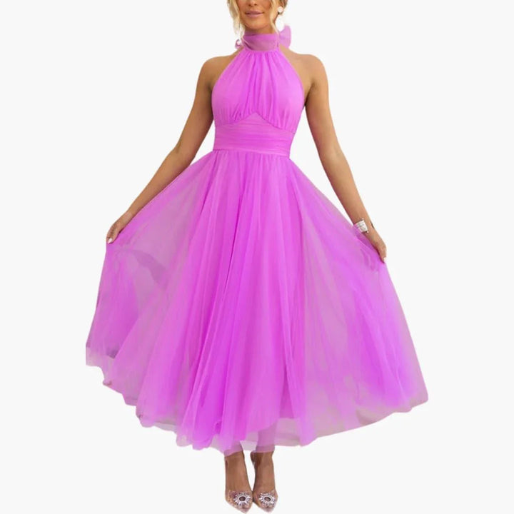 Lainey | Graceful Halter Neck Tulle Midi Races Dresses