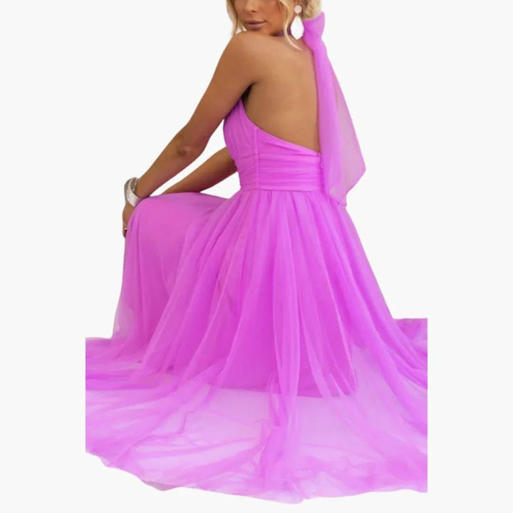 Lainey | Graceful Halter Neck Tulle Midi Races Dresses