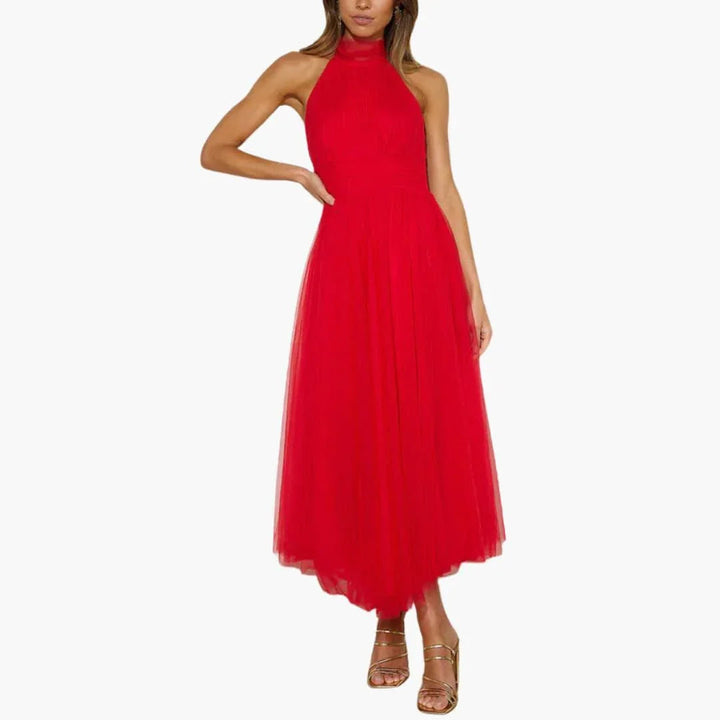 Lainey | Graceful Halter Neck Tulle Midi Races Dresses