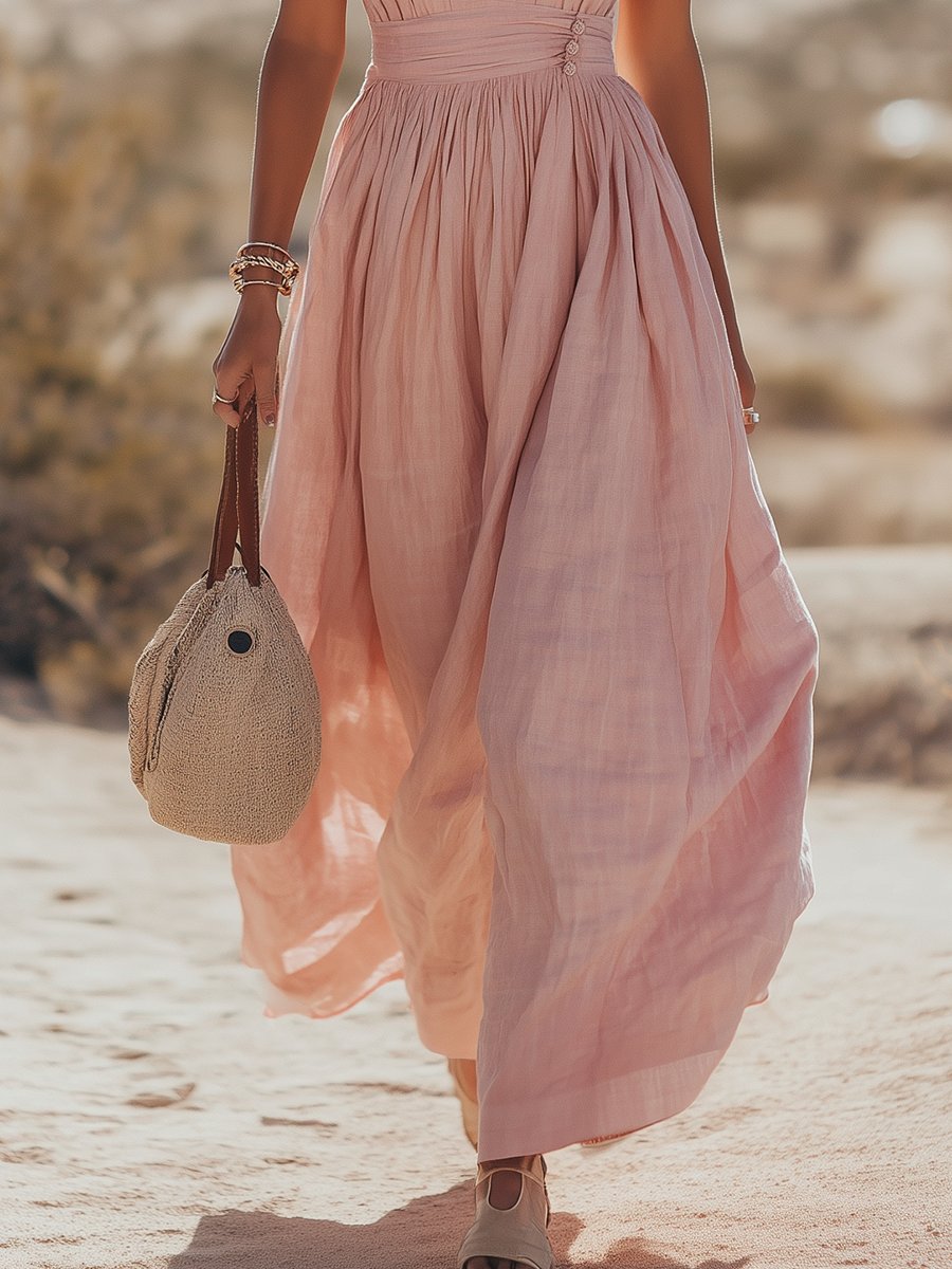 Lainey | Refined Ruched-Waist Halter Maxi Linen Dress