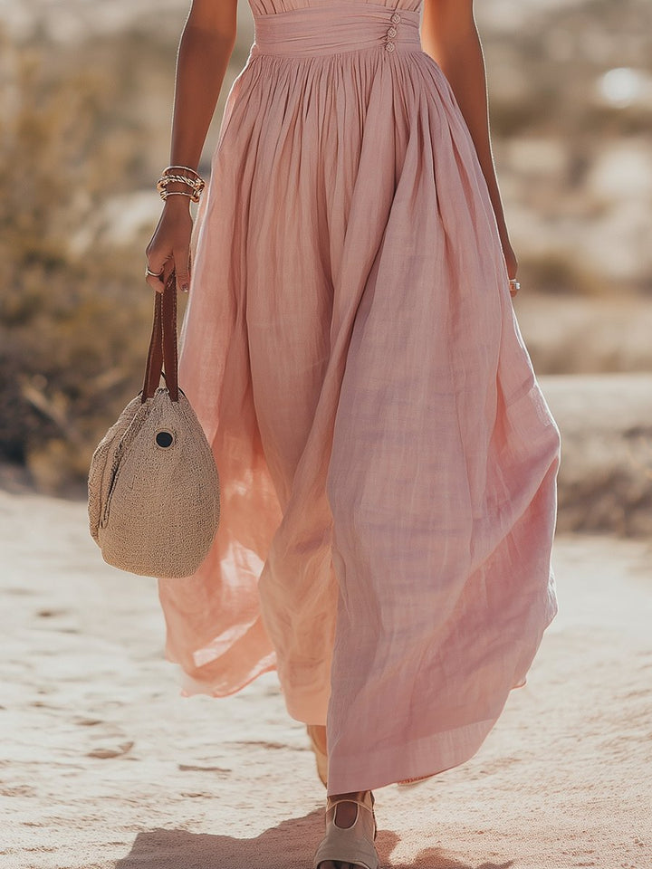 Lainey | Refined Ruched-Waist Halter Maxi Linen Dress