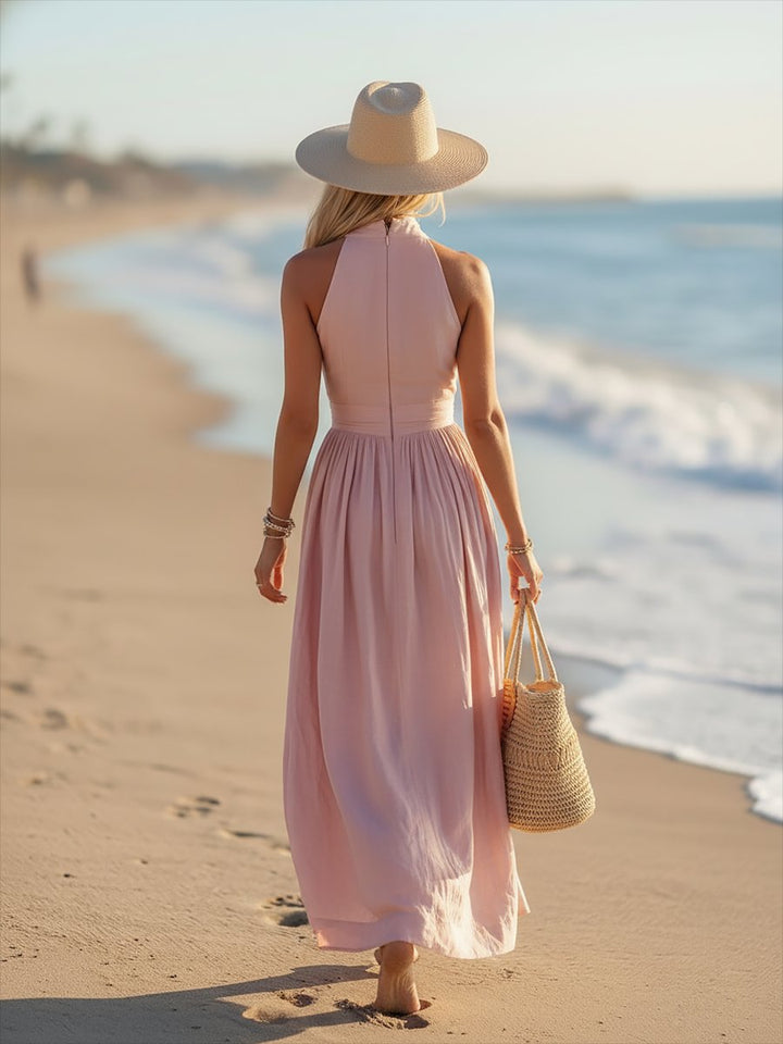 Lainey | Refined Ruched-Waist Halter Maxi Linen Dress