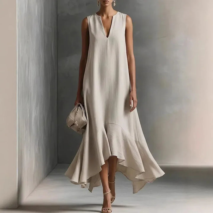 Lainey | Relaxed Sleeveless V-Neck Ruffle Hem Summer Dresses