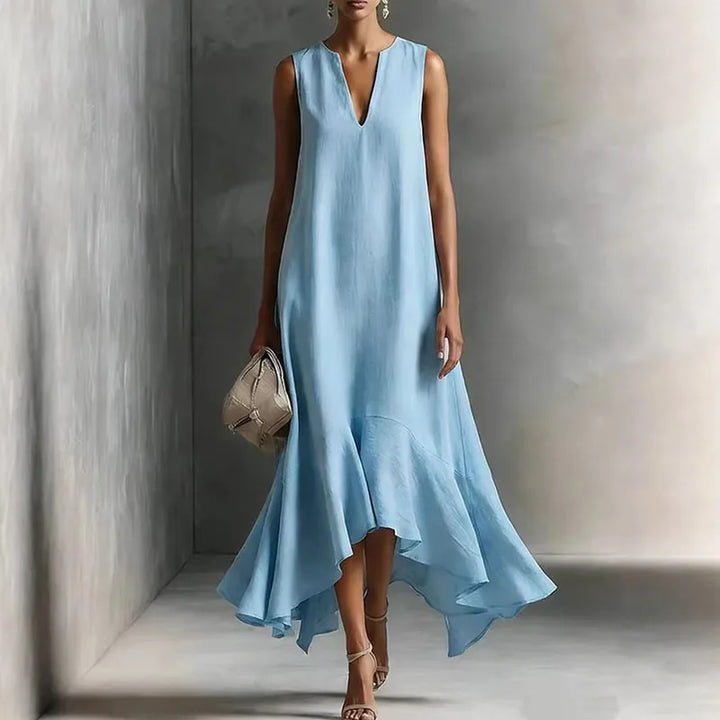 Lainey | Relaxed Sleeveless V-Neck Ruffle Hem Summer Dresses