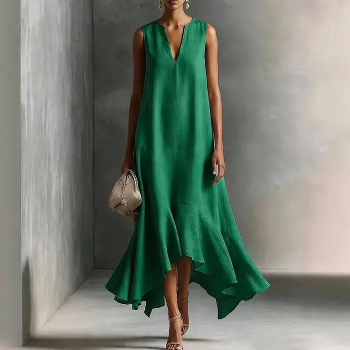 Lainey | Relaxed Sleeveless V-Neck Ruffle Hem Summer Dresses