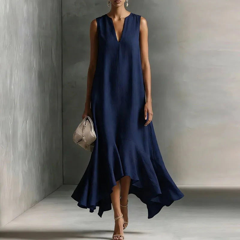 Lainey | Relaxed Sleeveless V-Neck Ruffle Hem Summer Dresses