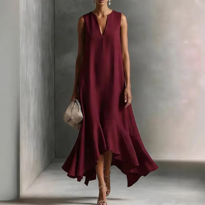 Lainey | Relaxed Sleeveless V-Neck Ruffle Hem Summer Dresses