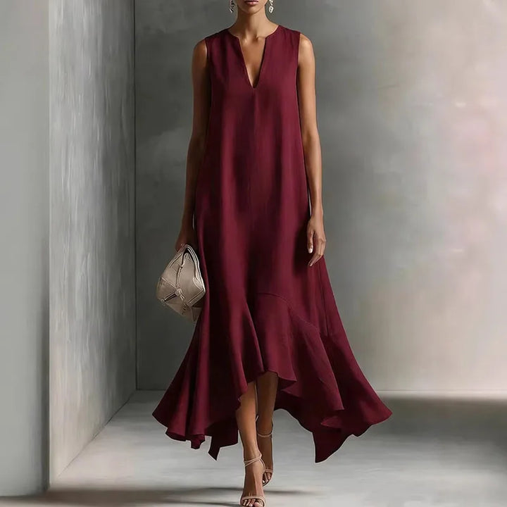 Lainey | Relaxed Sleeveless V-Neck Ruffle Hem Summer Dresses