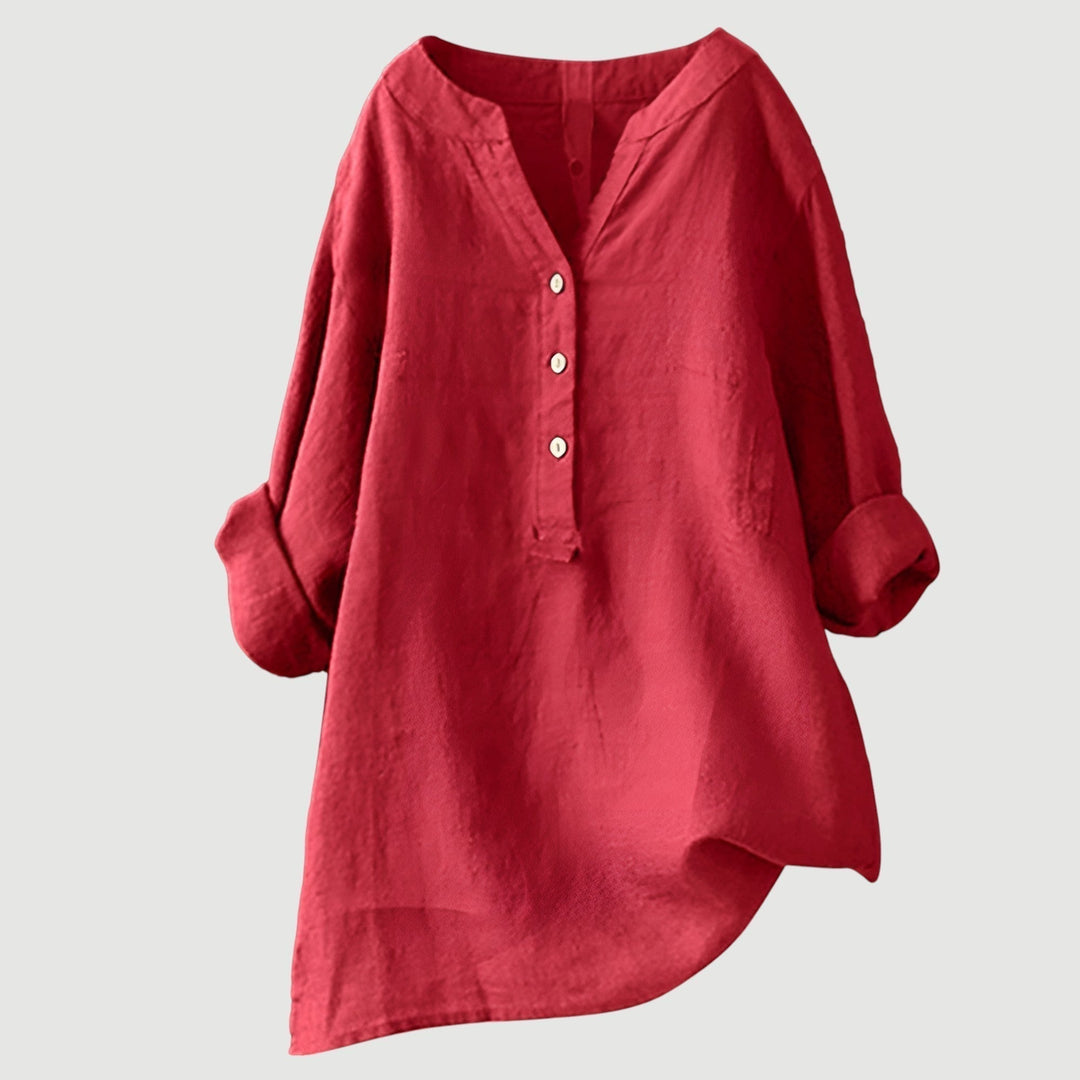 Layla | Classic Loose Fit Linen Tops with Button Placket