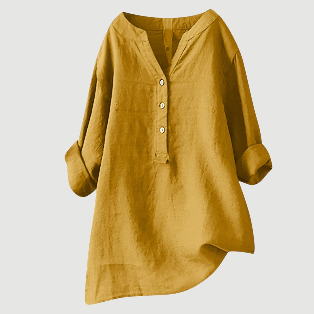 Layla | Classic Loose Fit Linen Tops with Button Placket
