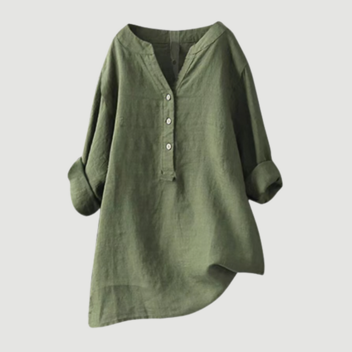 Layla | Classic Loose Fit Linen Tops with Button Placket