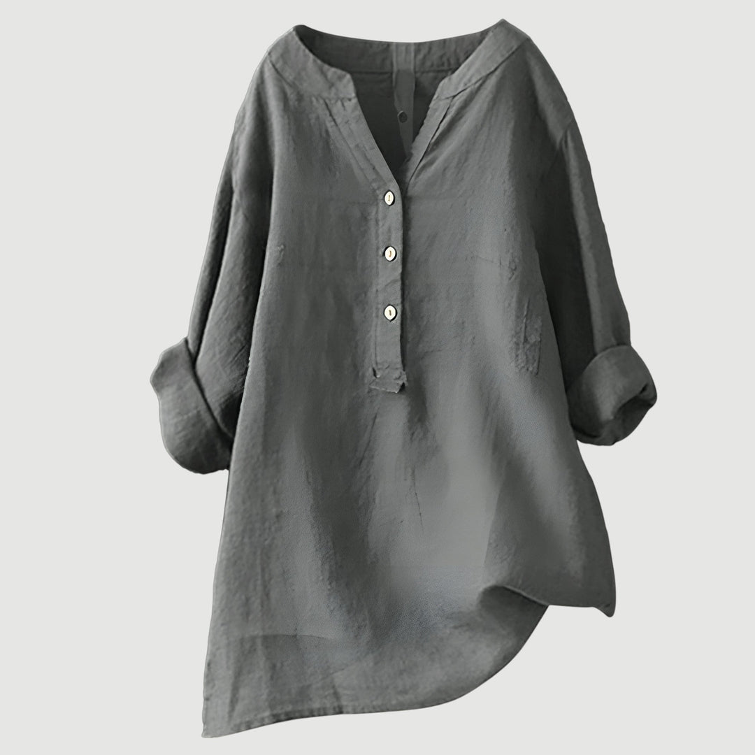 Layla | Classic Loose Fit Linen Tops with Button Placket
