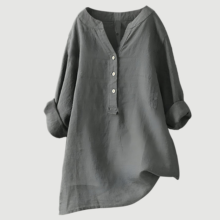 Layla | Classic Loose Fit Linen Tops with Button Placket