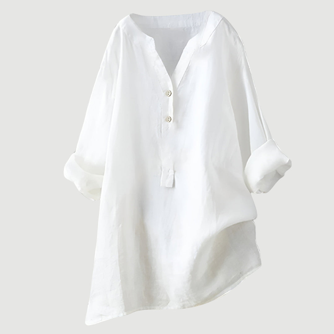 Layla | Classic Loose Fit Linen Tops with Button Placket