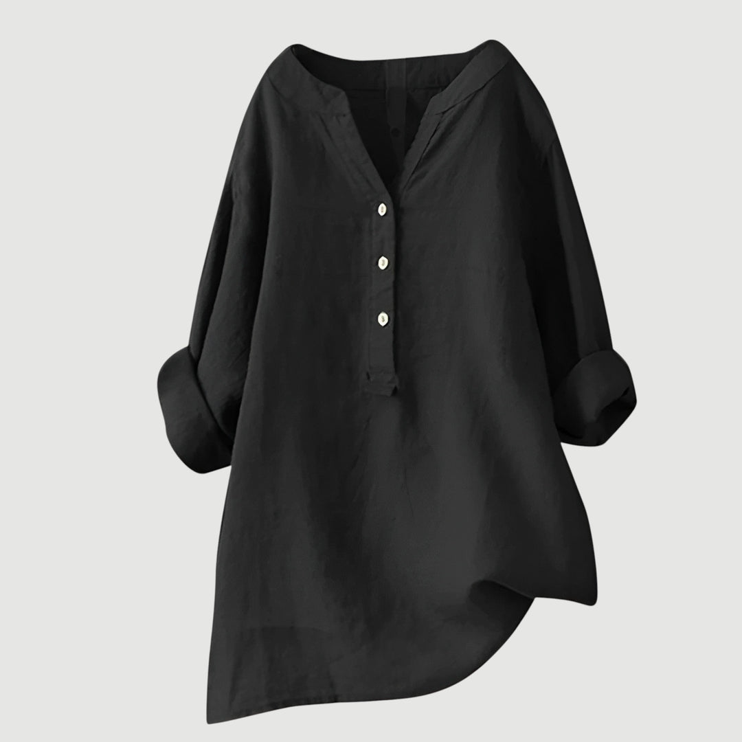 Layla | Classic Loose Fit Linen Tops with Button Placket