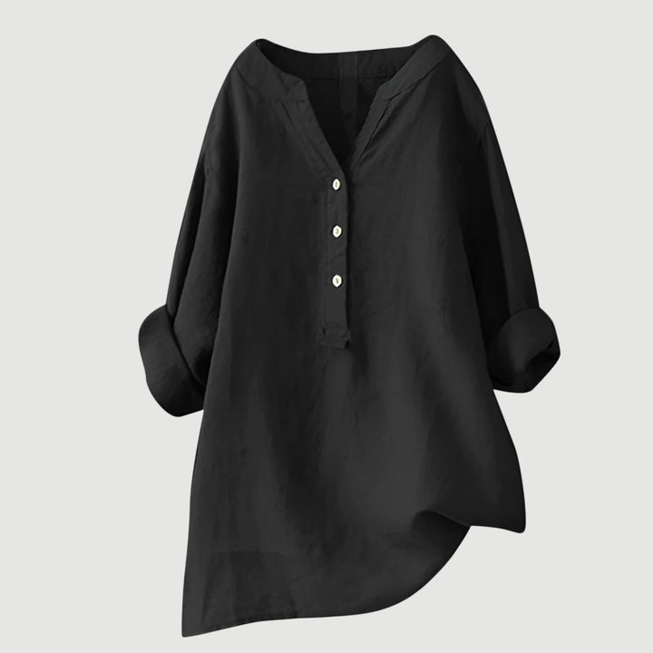 Layla | Classic Loose Fit Linen Tops with Button Placket