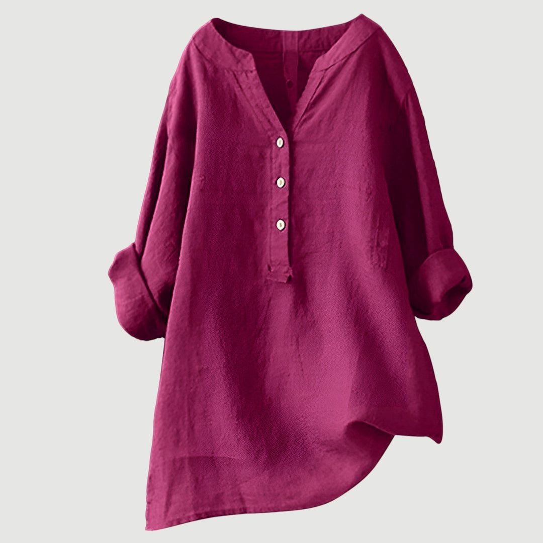 Layla | Classic Loose Fit Linen Tops with Button Placket