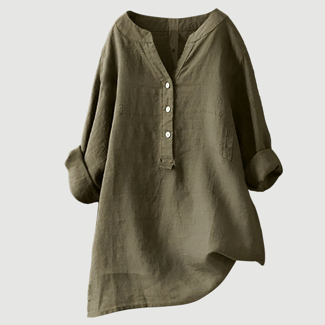 Layla | Classic Loose Fit Linen Tops with Button Placket