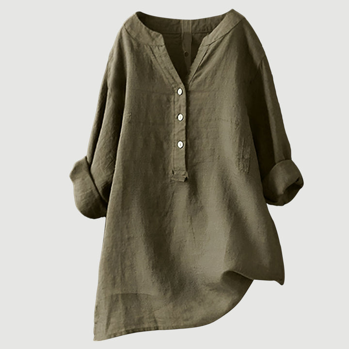 Layla | Classic Loose Fit Linen Tops with Button Placket
