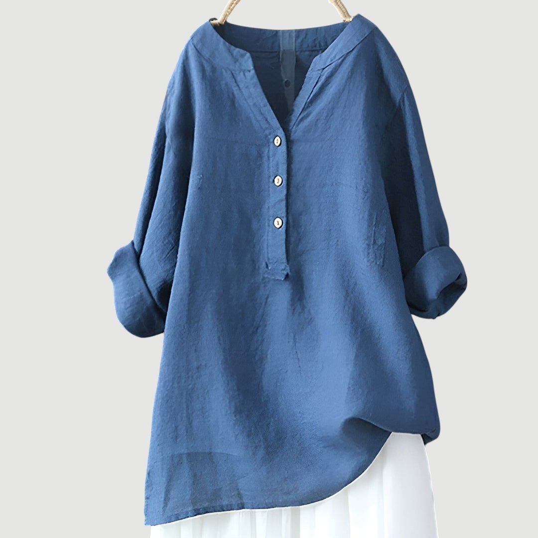 Layla | Classic Loose Fit Linen Tops with Button Placket