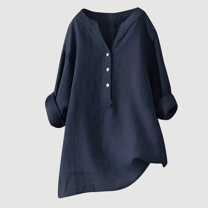 Layla | Classic Loose Fit Linen Tops with Button Placket