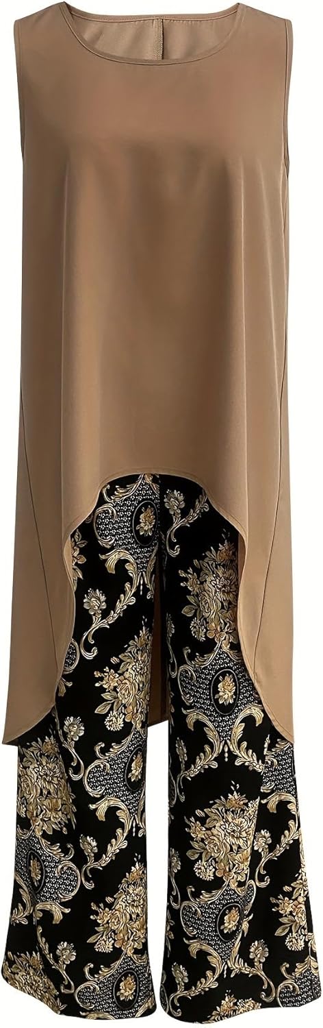 Layla | Classic Sleeveless Tunic Top and Wide Leg Pants Set
