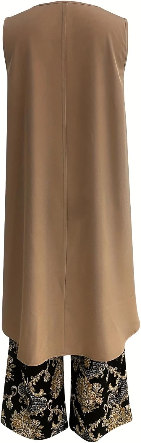 Layla | Classic Sleeveless Tunic Top and Wide Leg Pants Set
